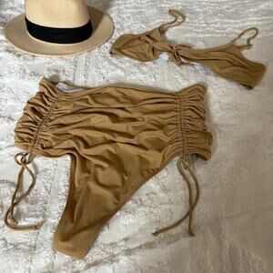 FASHION NOVA High Rise 2 PIECE BATHING SUIT Nude Sz 2X Sexy Resort Beach Coastal